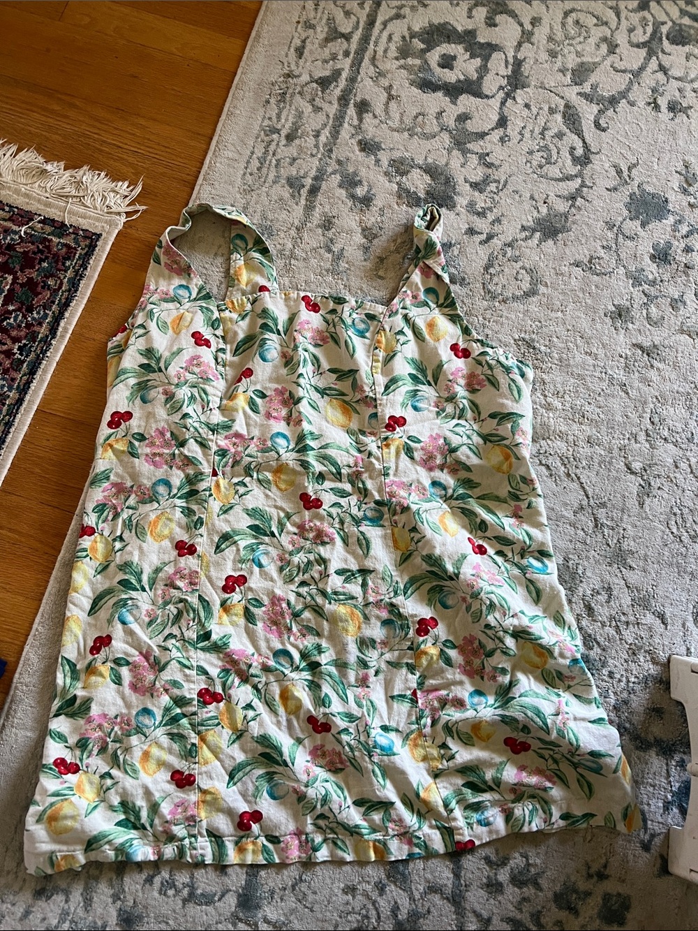 Old Navy White Floral Sundress with Red Cherry and Yellow Lemon Print